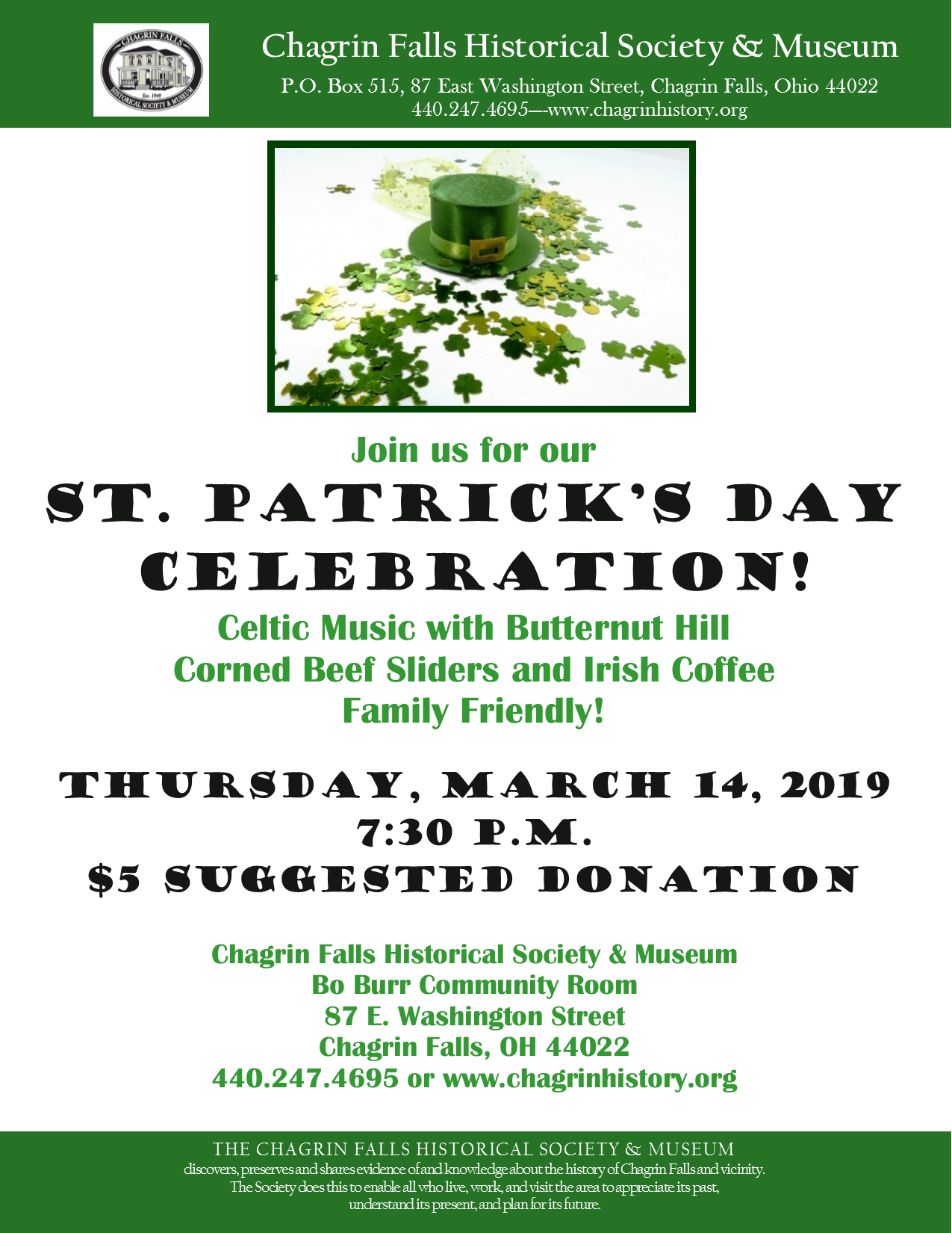 St. Patrick’s Day Celebration Chagrin Falls Historical Society